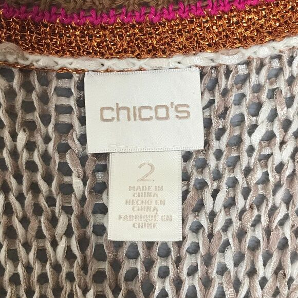 Chicos Sweater Womens Large Oatmeal Pink Copper Knit Cardigan Vest Open Front - Picture 5 of 9